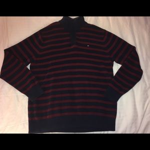 Tommy Hilfiger Red/Black Striped Mens Knit Sweater